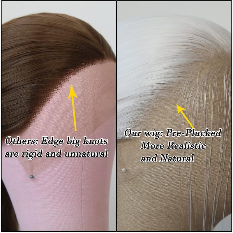 BTWTRY White Synthetic Lace Front Wig - Long Straight Platinum Snow White Lace Front Synthetic Wig - Pre Plucked Natural Hairline - Glueless Heat Resistant Fiber Hair Wig for Fashion Women - Image 3